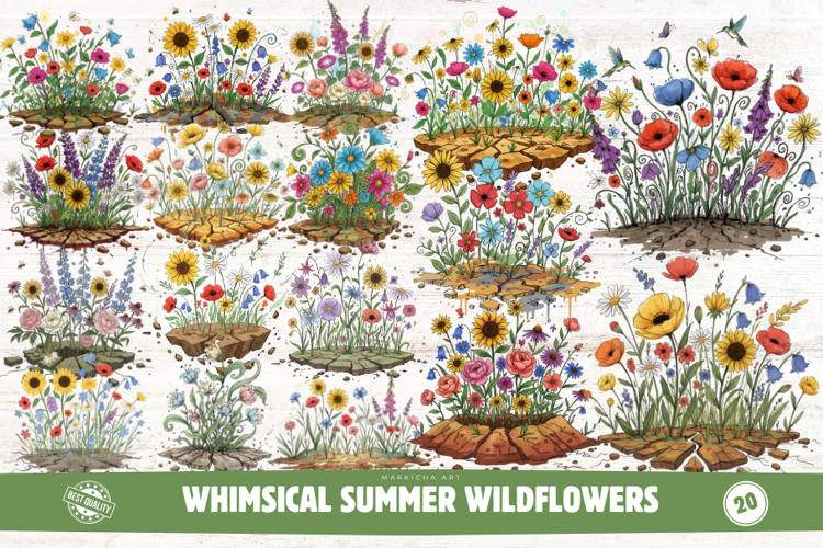 Whimsical Summer Wildflowers Clipart