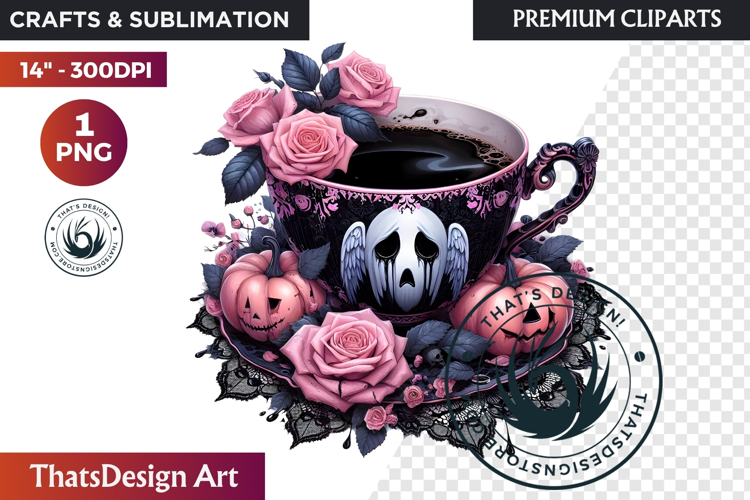 Gothic Halloween Drinks Pink and Black Sublimation clipart