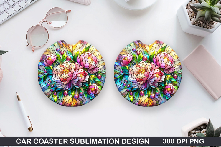 Flower Car Coaster Sublimation| Summer Coaster PNG Design
