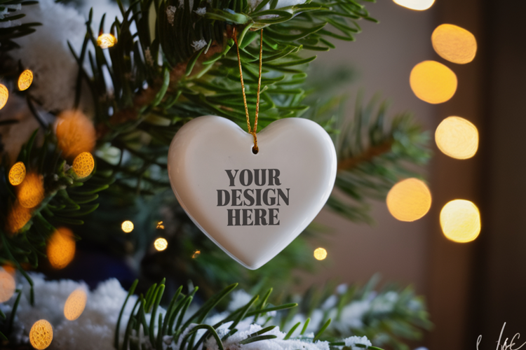 Christmas Love Heart Ornament Mockup | Holiday Hanging