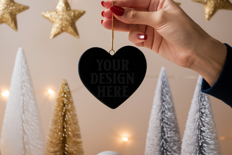Holiday Love Heart Ornament Mockups | Romantic Christmas Tre