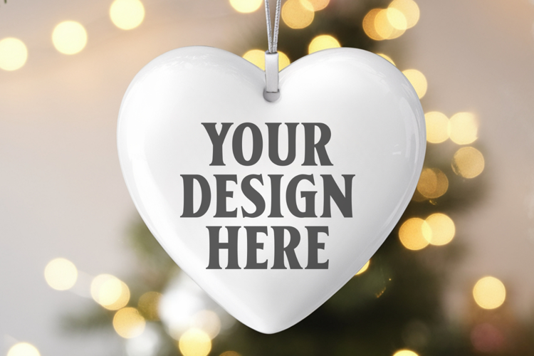 Romantic Christmas Ceramic Heart Ornament Mockup | Holiday