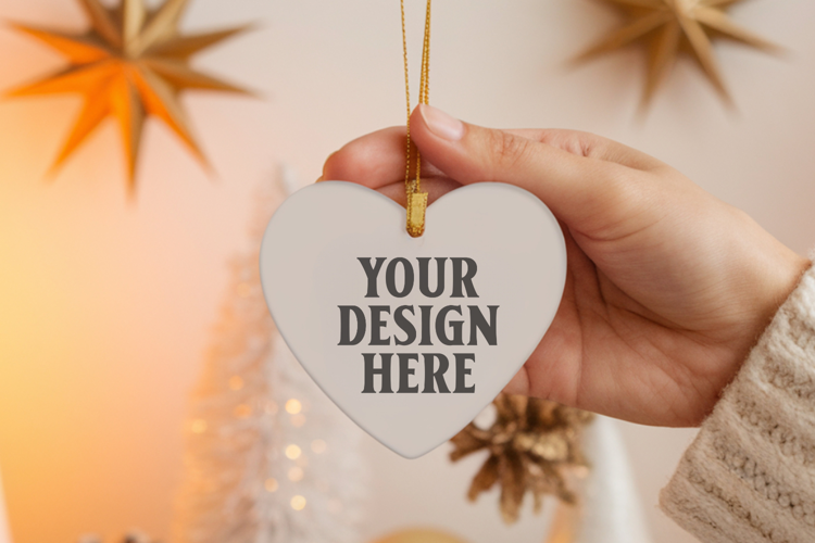 Heart Shaped Christmas Ornament Mockups | Frosted Glass Holi