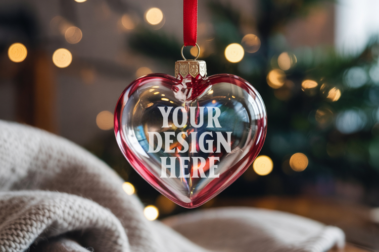 Christmas Heart Crystal Glass Ornament Mockup | Clear Heart