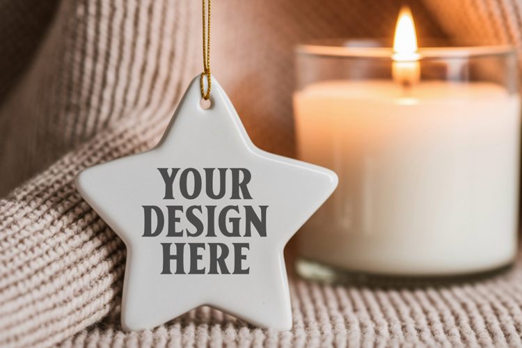 Christmas Star Ceramic Ornaments Mockup