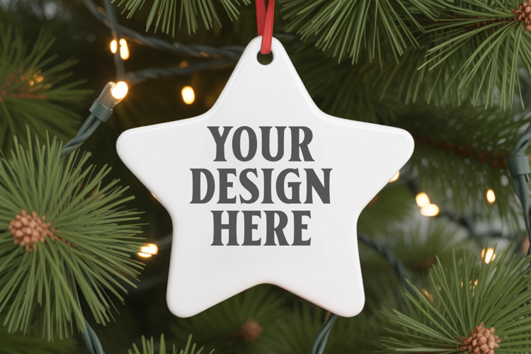 Christmas Star Ceramic Ornaments Mockup | Holiday Star Ornam