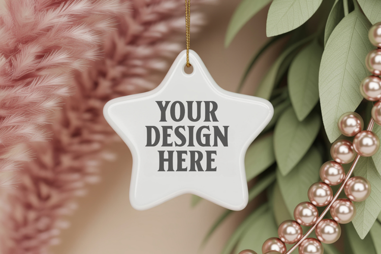 Christmas Star Ceramic Ornament Mockup | Cozy Boho Holiday D