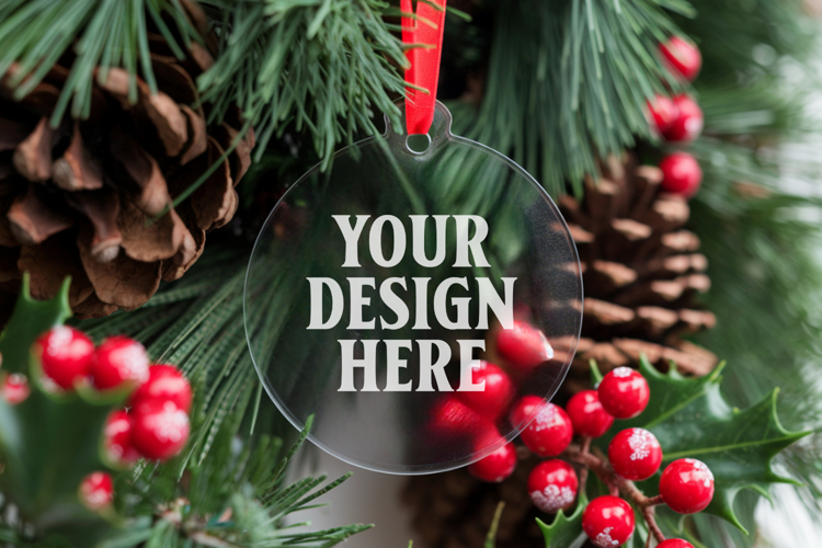 Acrylic Christmas Ornament Mockups | Clear Round Holiday
