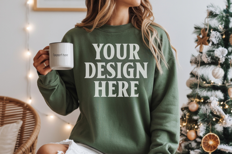 Comfort Colors 1566 Light Green Sweatshirt Mockup Real Model