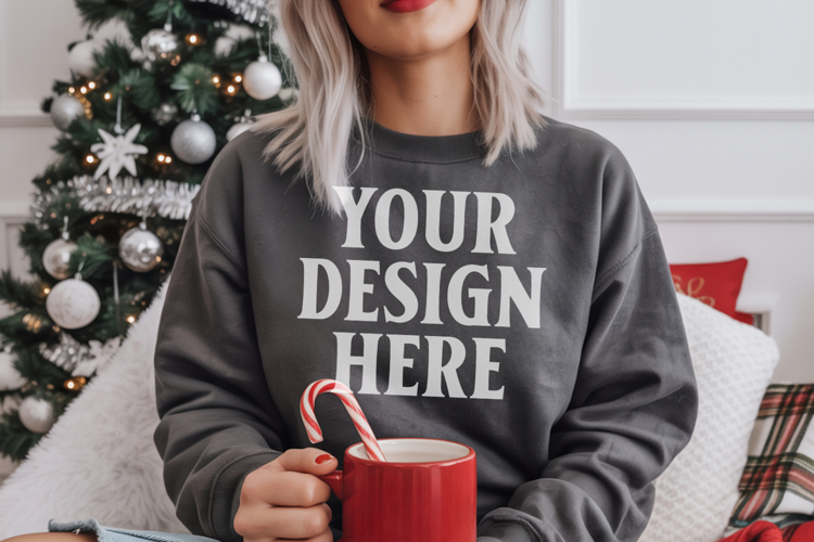 Comfort Colors 1566 Pepper Sweatshirt Mockup, Cozy Boho