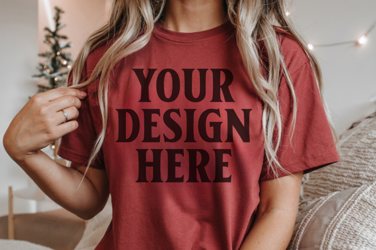 Christmas Comfort Colors 1717 Chambray T-Shirt Mockup Rea