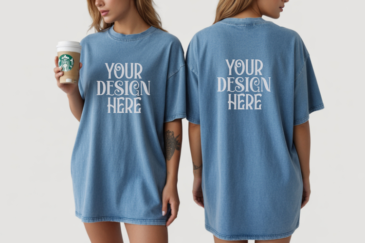 Comfort Colors 1717 Blue Jean Front & back T shirt mockups