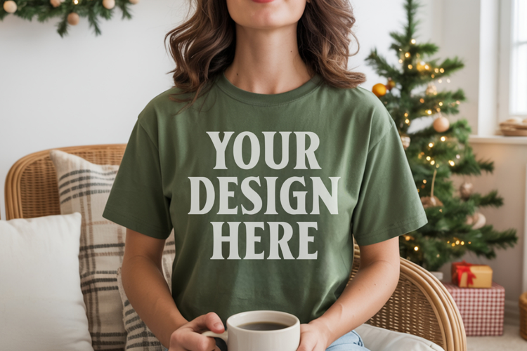 Comfort Colors 1717 Island Green Christmas T-Shirt Mockup, B