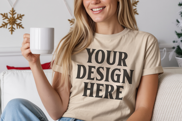 Ivory Comfort Colors 1717 Christmas Shirt Mockup, Coz