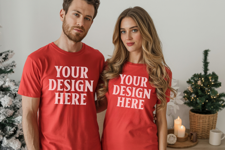 Christmas Bella Canvas 3001 Couple Mockup , BC3001 Couple mo