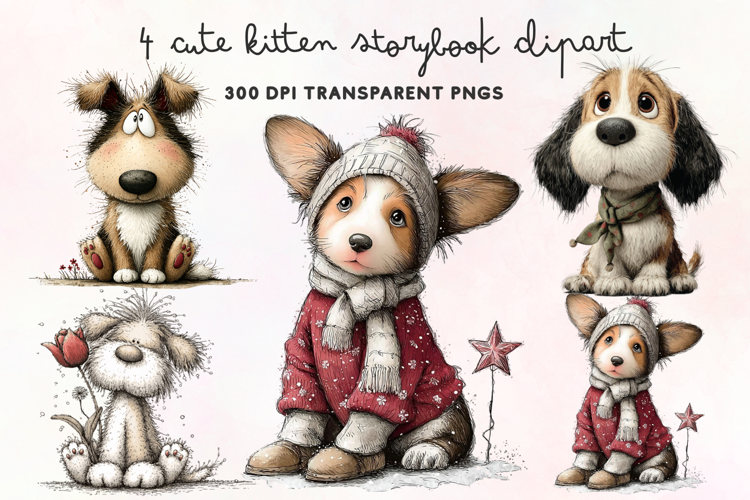 Cute Watercolor Dogs Clipart PNG