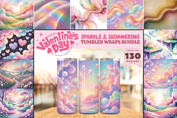 Valentine’s Day Glitter Sparkle shimmering Tumbler Wrap PNG