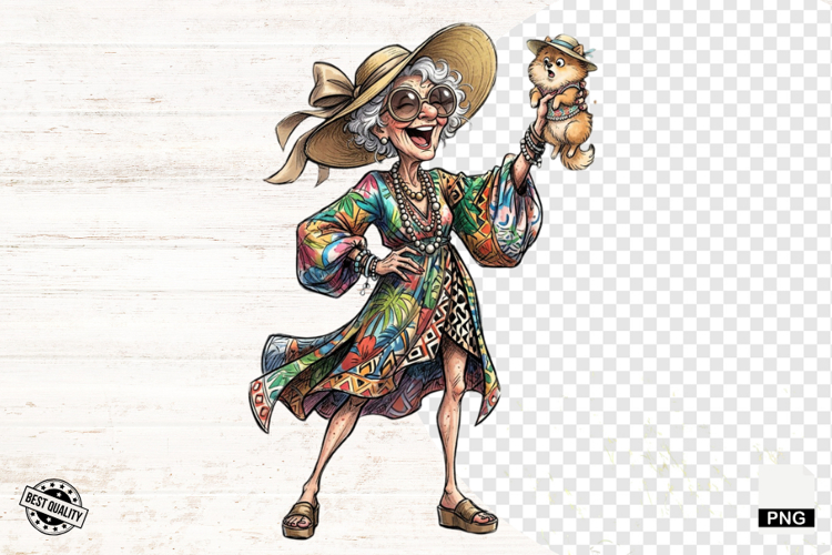Fashionable Summer Grandma PNG - Summer Clipart