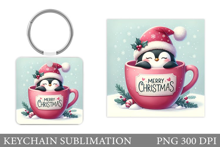 Cute Christmas Penguin Keychain Sublimation example image 1