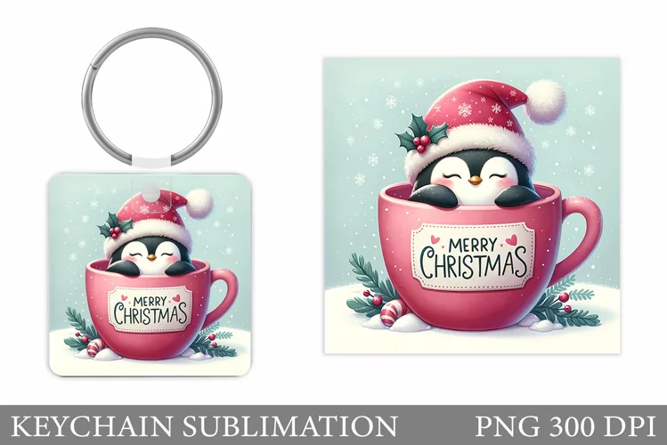 Cute Christmas Penguin Keychain Sublimation