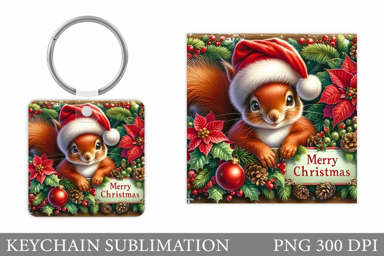 Christmas Squirrel Keychain. Christmas Keychain Design