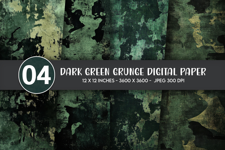 Dark Green Grunge Digital Paper example image 1