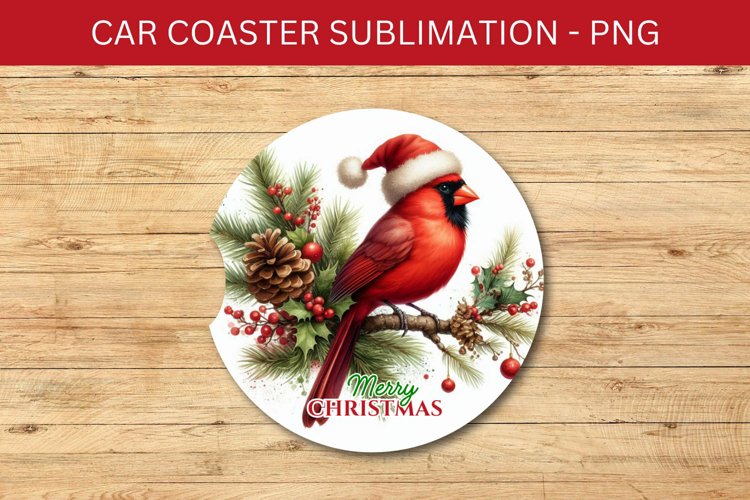 rounded car coaster - cardinal bird example image 1