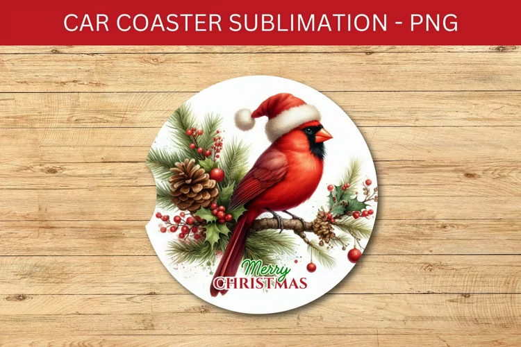 rounded car coaster - cardinal bird