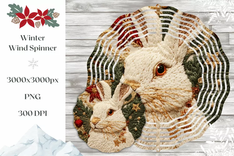 Winter Hare Wind Spinner, Christmas Hare Sublimation