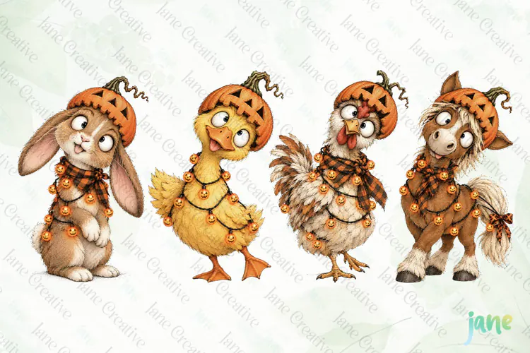 Cute Halloween Farm Animals Clipart