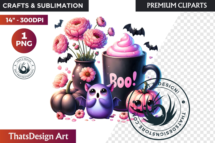 Pastel Goth Halloween Drinks - Kawaii Spooky Clipart PNG