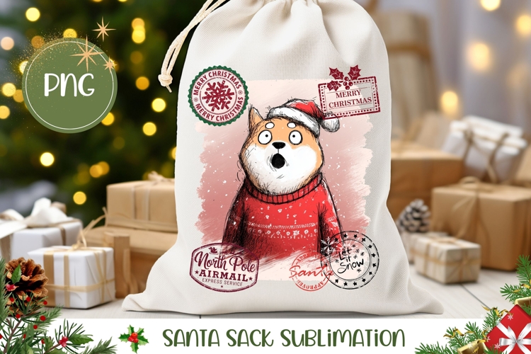 Funny Christmas Dog Santa Sack, Christmas Santa Sack PNG
