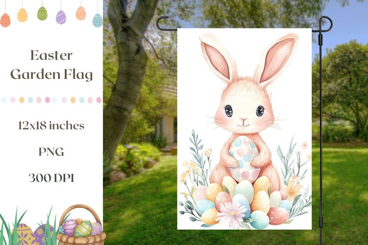Happy Easter Garden Flag, Watercolor Easter Bunny Print