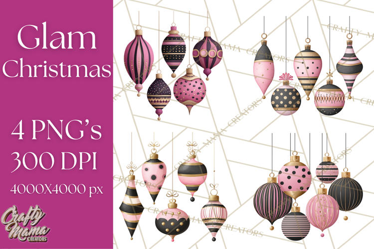 Pink and Black Glam Christmas PNG Clipart