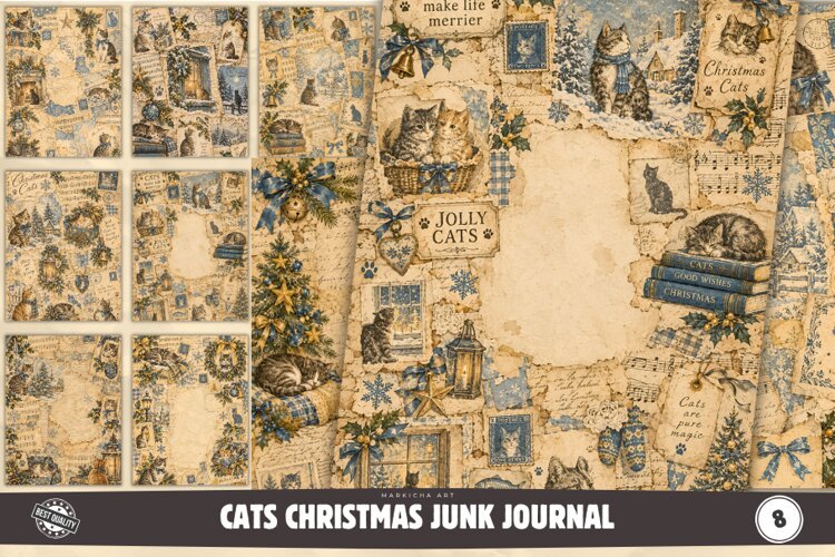 Cats Christmas Junk Journal Pages example image 1