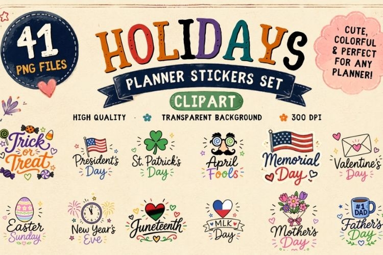 Holiday Planner Stickers Clipart PNG, 41 Holiday Sticker