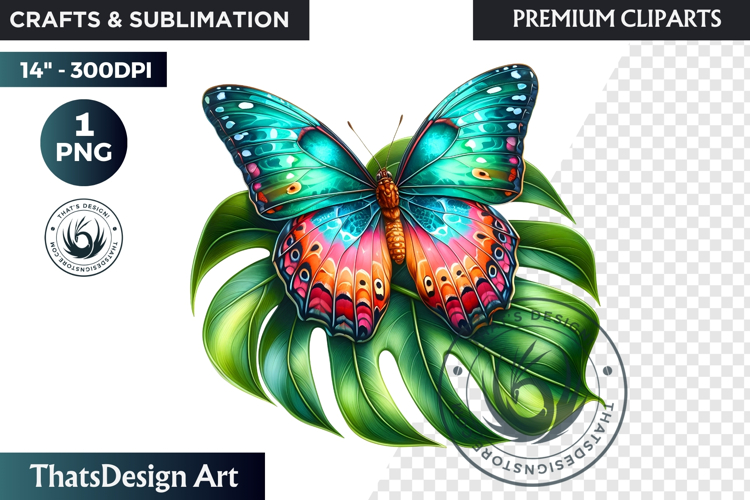 Tropical Butterfly & Flower Clipart: Vibrant floral PNG