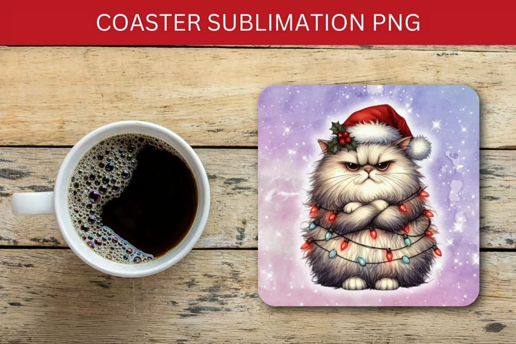 square coaster - grumpy tangled cat