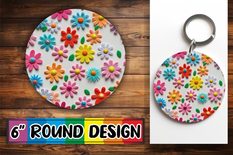 3D Embroidered Flower Ornament - Chic Sublimation Keychain example image 1