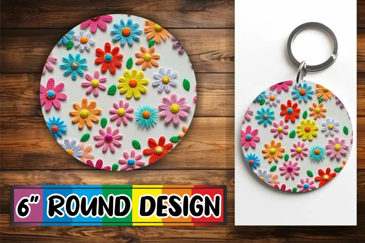 3D Embroidered Flower Ornament - Chic Sublimation Keychain