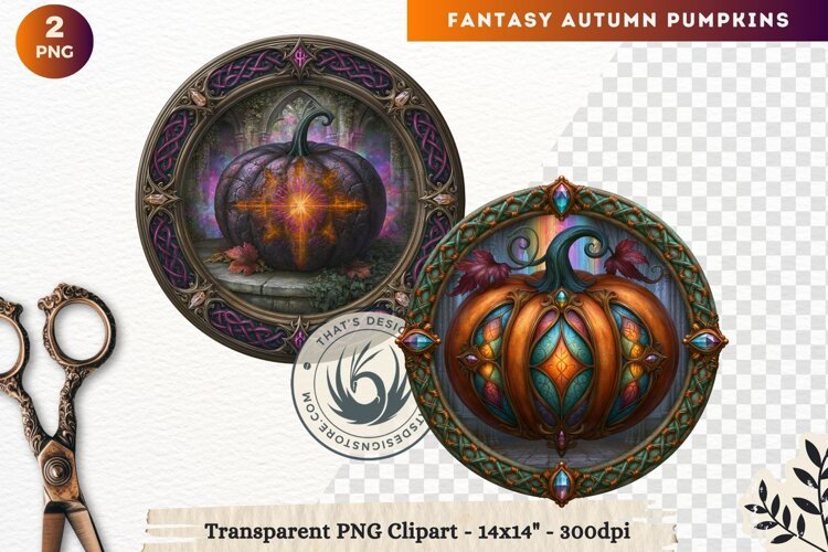 Fantasy Autumn Pumpkins Dark Gothic Clipart sublimation example image 1