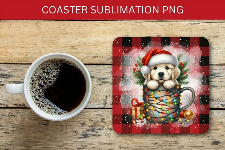square coaster - puppy in the mug