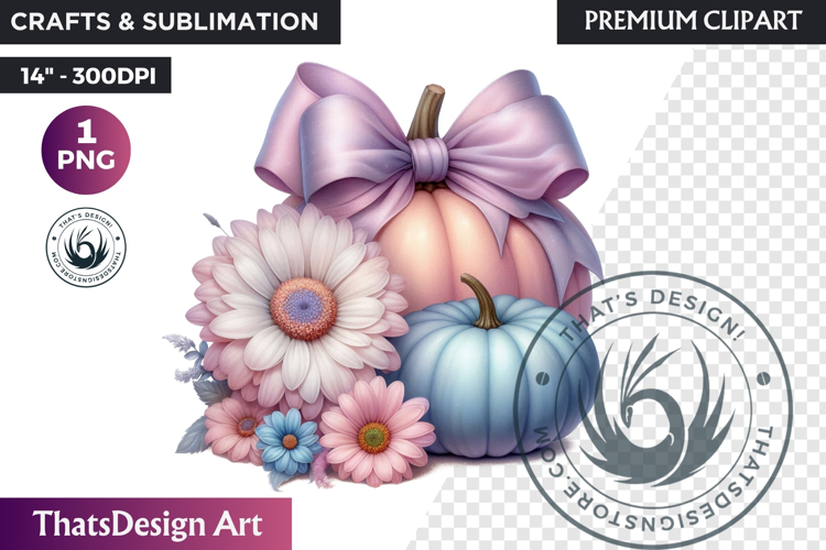 Floral Dreamy Pastel coquette pumpkin with bow PNG Clipart