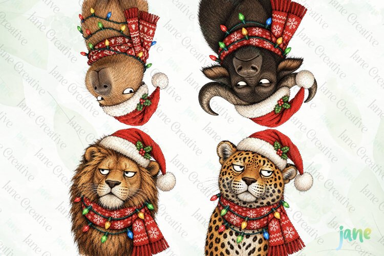 Funny Christmas Animals Clipart example image 1