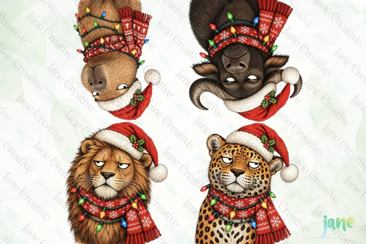 Funny Christmas Animals Clipart