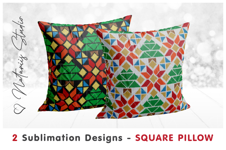 2 Cozy Christmas Knitted Designs - Sublimation Square Pillow