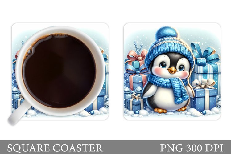 Cute Penguin Coaster Design. Christmas Coaster Sublimation