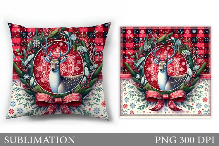 Christmas Deer Pillow Design. Christmas Pillow Sublimation example image 1