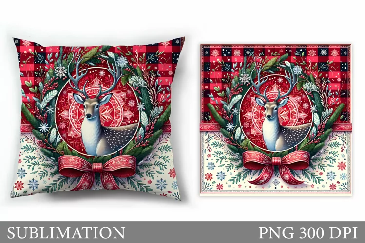 Christmas Deer Pillow Design. Christmas Pillow Sublimation