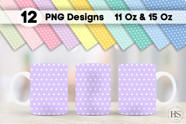 12 Pastel Colors Polka Mug Sublimation Bundle, Mug Wrap